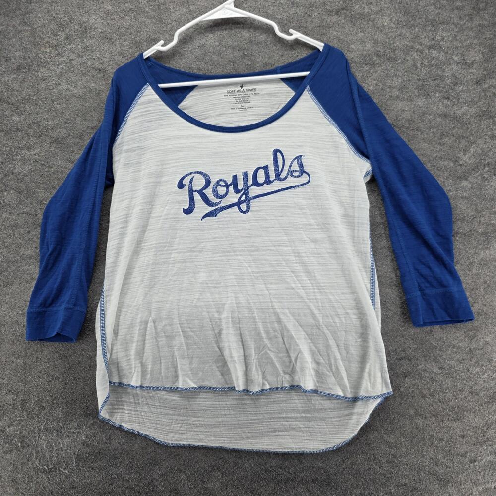 Kansas City Royals Shirt Womens L Gray MLB Baseball Soft As A Grape Raglan